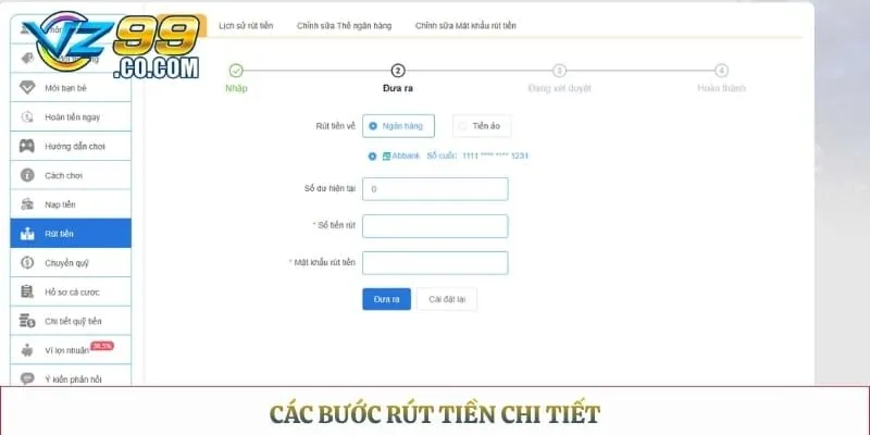 Các bước rút tiền chi tiết