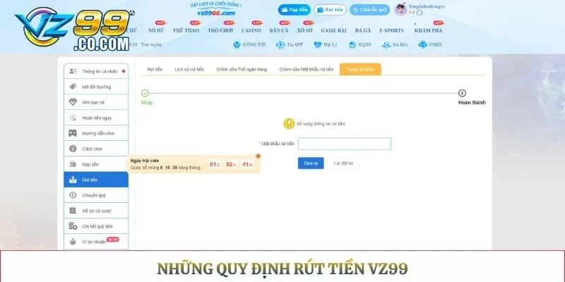 Những quy định rút tiền Vz99