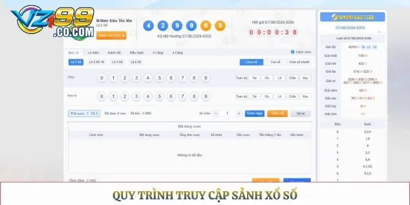 Quy trình truy cập sảnh xổ số 