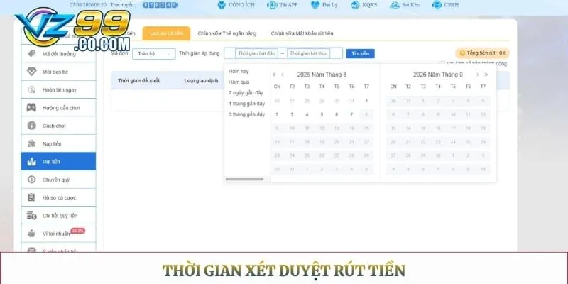 Thời gian xét duyệt rút tiền 